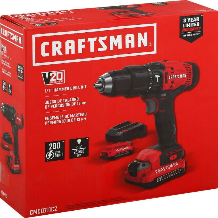 Craftsman 20V MAX Brushed Cordless Compact Hammer Drill/Driver,
