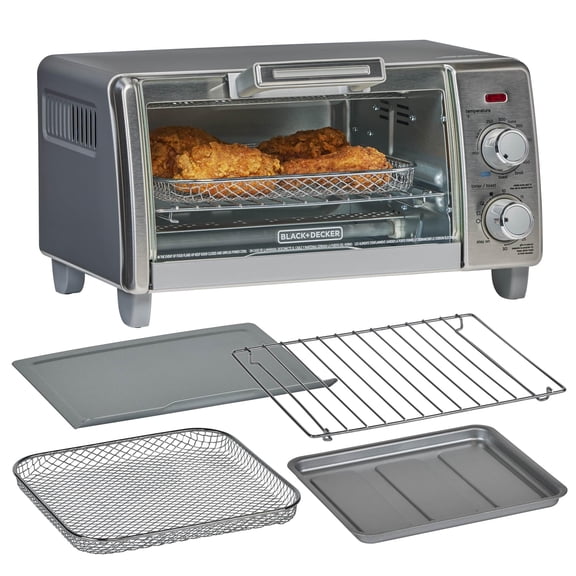 BLACK+DECKER Crisp 'N Bake Air Fry Countertop Convection Toaster Oven, Medium Capacity, 4-Slice, 5-in-1, Fits 9 Pizza, 30-Min Timer, Bake, Broil, Air Fry, Toast, Keep Warm, Stainless Steel