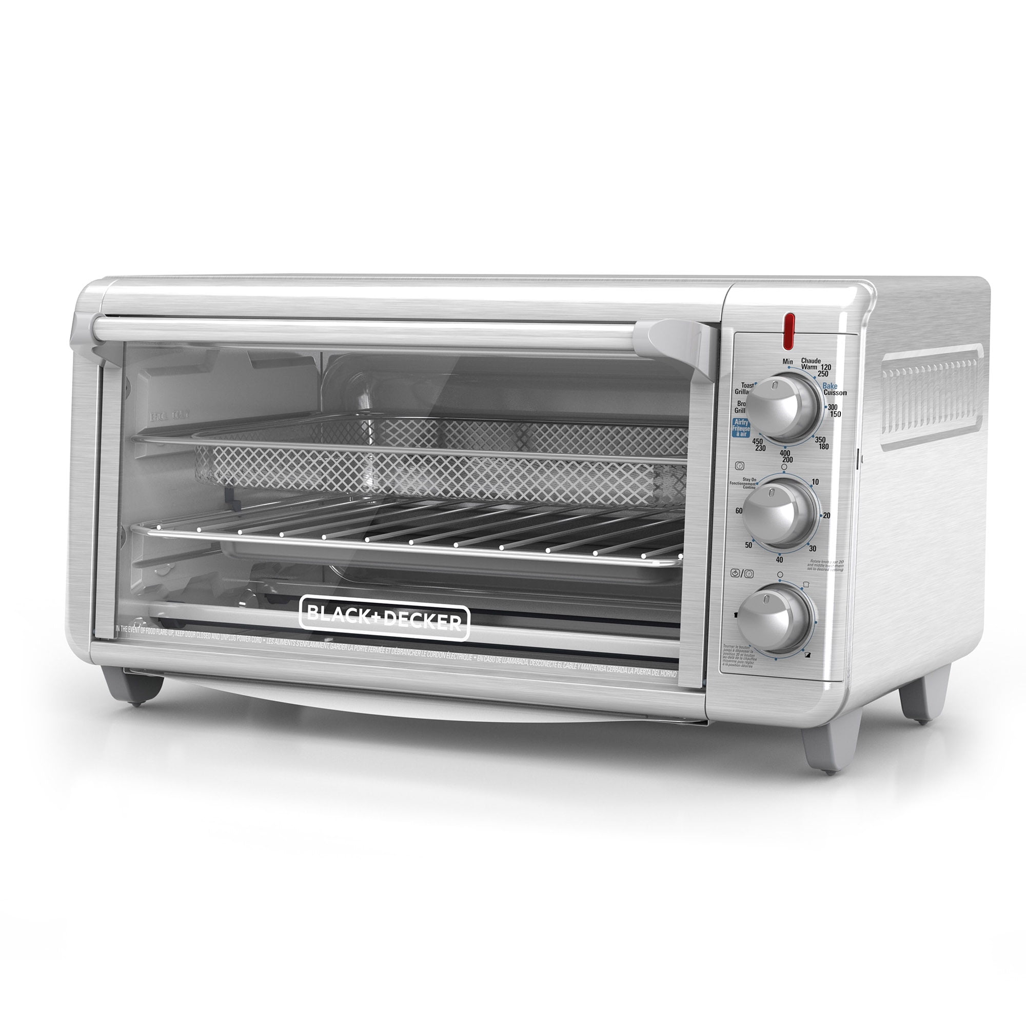 BLACK+DECKER Crisp 'N Bake Air Fry Toaster Oven, 8-Slice, 5 Cooking Functions, 60 Minute Timer, Stainless Steel