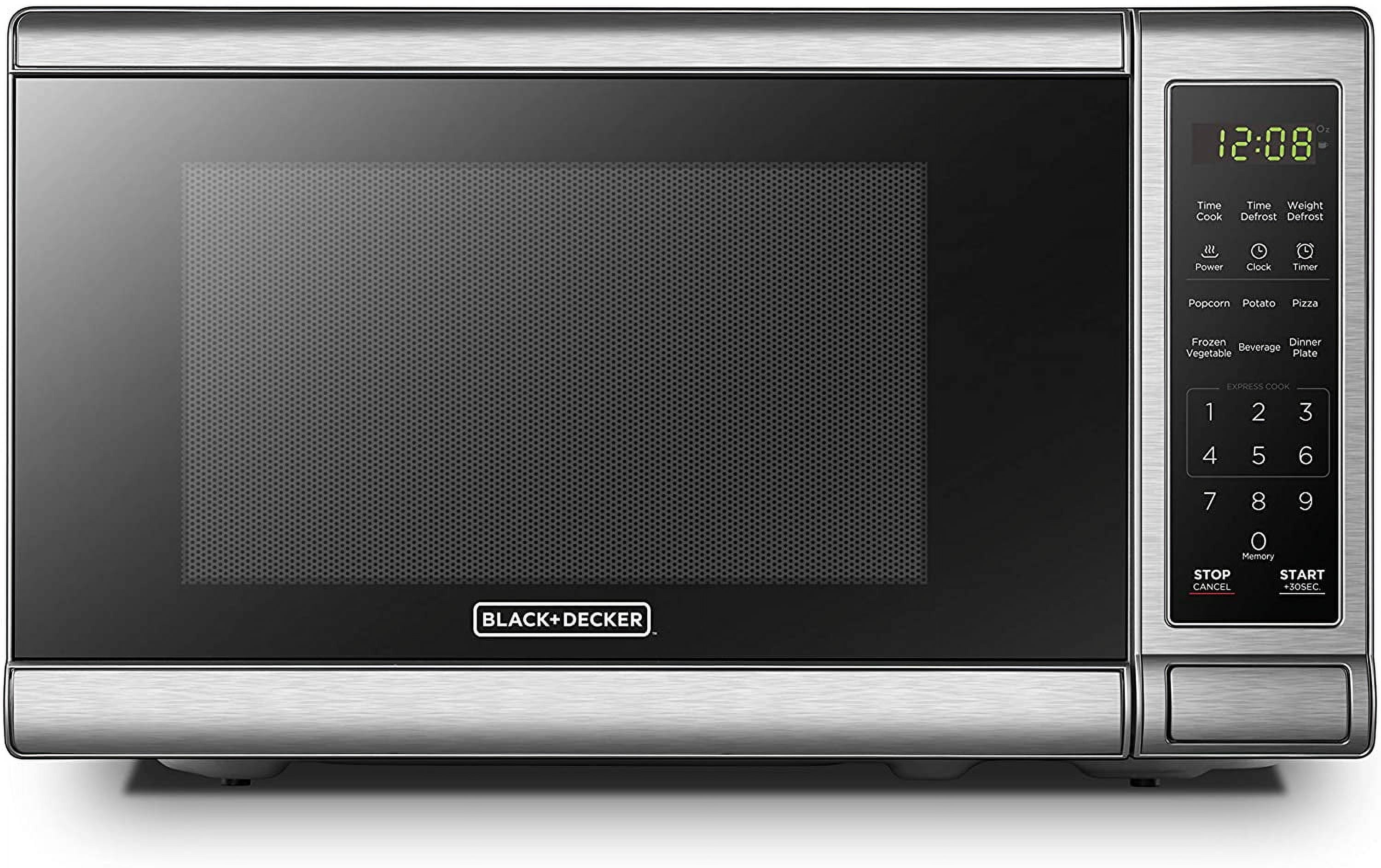 Black+decker Em720cb7 Digital Microwave Oven with Turntable Push-Button Door, Stainless Steel, 0.7 CU.FT