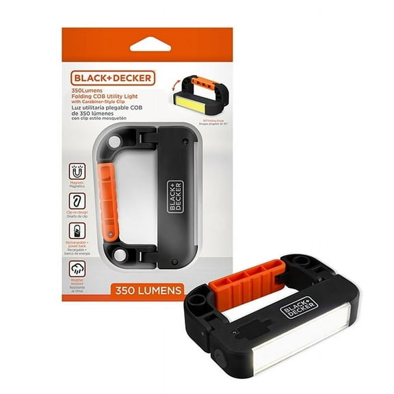 BLACK+DECKER Folding Clip On Light, Rechargeable COB LED Work Light w/ Carabiner Clip, 350 Lumens
