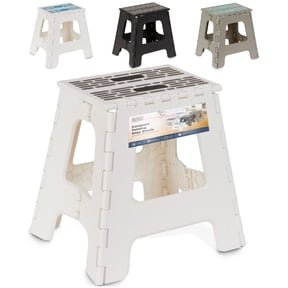 BLACK+DECKER Carbon Fiberglass Folding Step Stool with Carry Handle, Holds Up to 350 lbs, 16", White/Dark Gray
