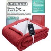 BLACK+DECKER Heated Blanket Electric Throw, 4 Heating Levels, 3H Timer, Auto Shutoff, 50x60 inches, Faux Shearling, Maroon