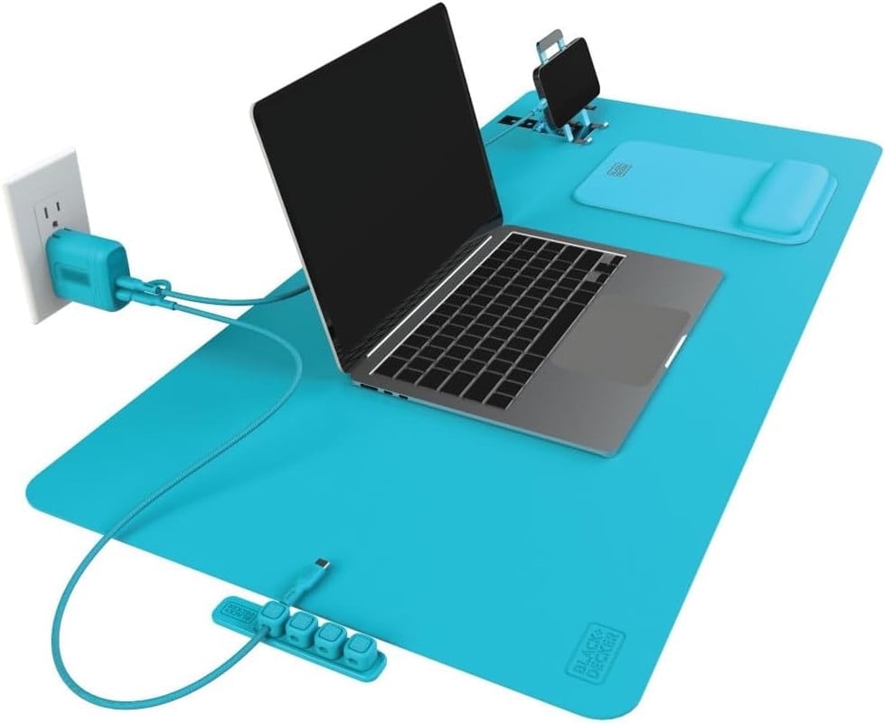 BLACK+DECKER Home Office Kit, 7 PCS Set, Desk Pad, 2-Port PD Charger, Ergonomic Mouse Pad, Phone Stand, Combo Cables, Cable Organizer, Workspace Accessories Perfect for Work-from-Home (Loch Ness)
