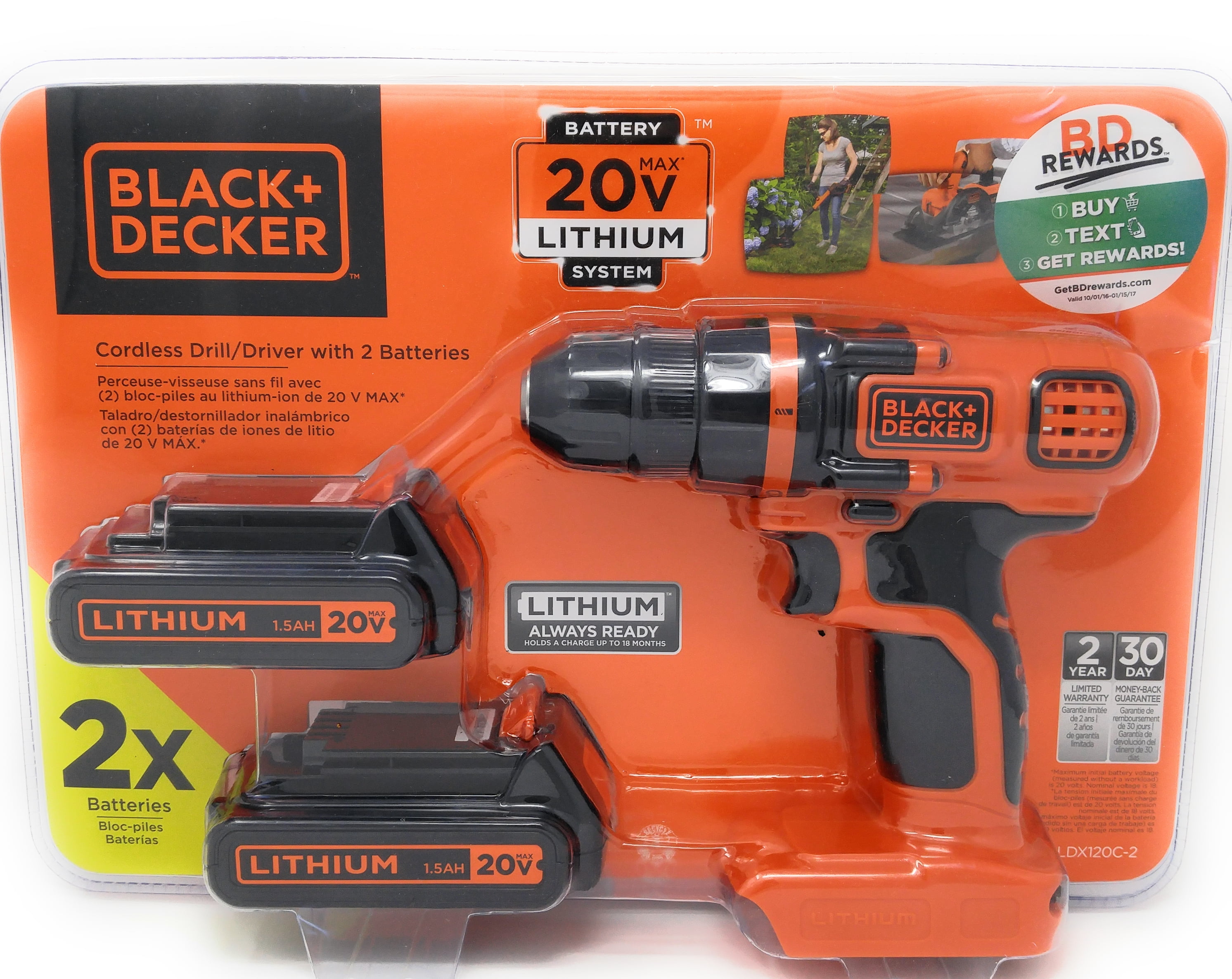 BLACK+DECKER LDX120C-2WM 20-Volt Lithium Ion Compact Cordless Drill with 2 Lithium Ion Batteries
