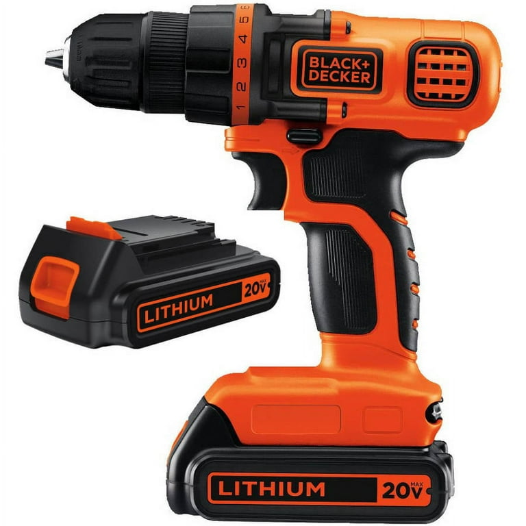 BLACK+DECKER 20V MAX Cordless Drill and Driver, 3/8 Inch, With LED Work  Light, Battery and Charger Included (LDX120C)