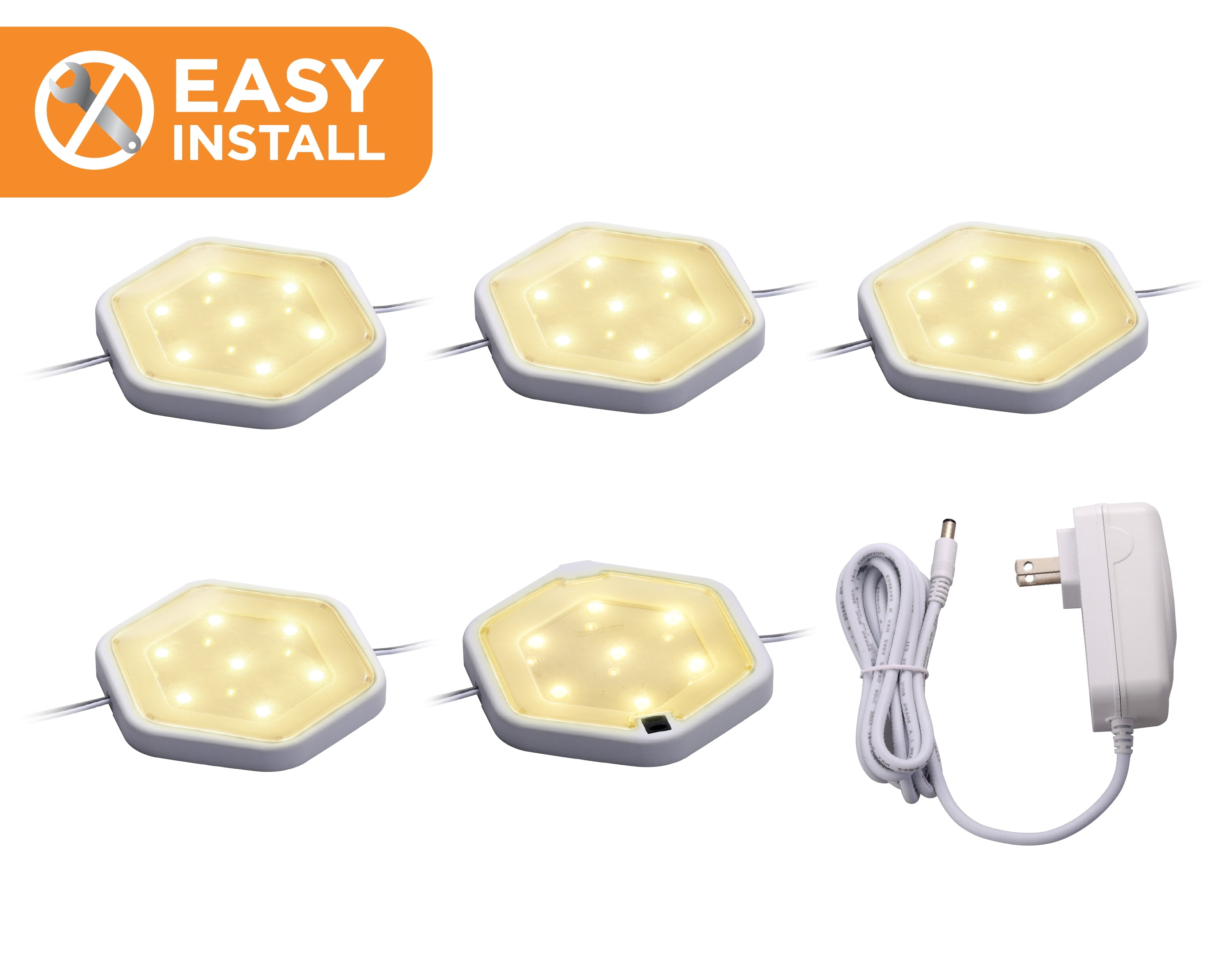 Warm White LED Under Cabinet Puck Light Kit, 5-Pack