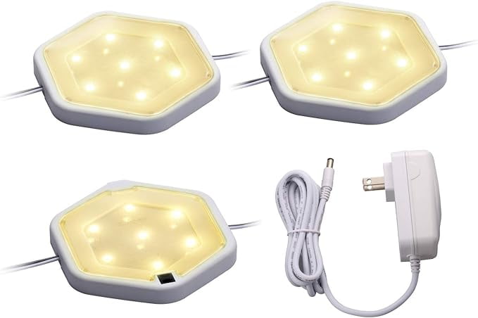 Warm White Dimmable LED Puck Light Kit, 3-Pack