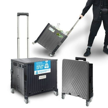 BLACK DECKER Large Collapsible Pack N Roll Folding Utility Cart with Lid, 4 Wheels, Adjustable Handle, Heavy Duty, Black/Gray