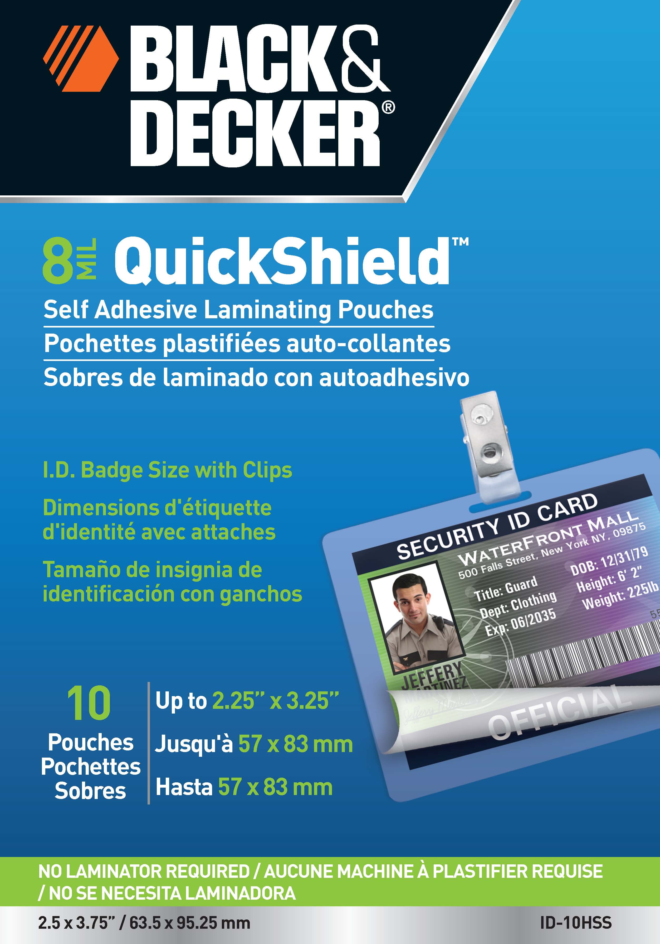BLACK+DECKER Quickshield Selfadhesive ID Badge Pouches, Photosafe