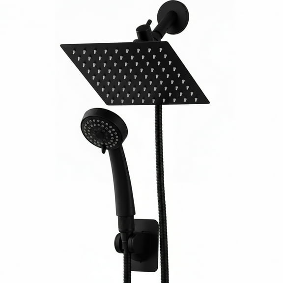 BLACK+DECKER Rainfall Shower Head with 3-Function Handheld Wand and Stainless Steel Hose, Black