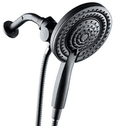 BLACK+DECKER Stainless Steel Dual Shower Head with 5 Spray Settings and Detachable Wand, Black