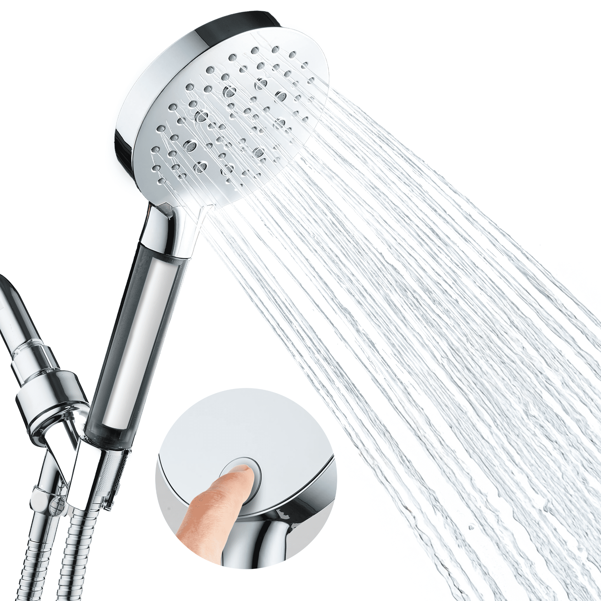 BLACK+DECKER Handheld Shower Head w/ 3 Spray Settings, Water Filter, & Stainless Steel Hose, Chrome