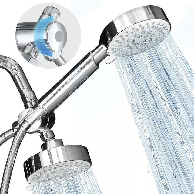 BLACK+DECKER Stainless Steel Dual Shower Heads with 5-Spray Setting Shower Head System, Chrome