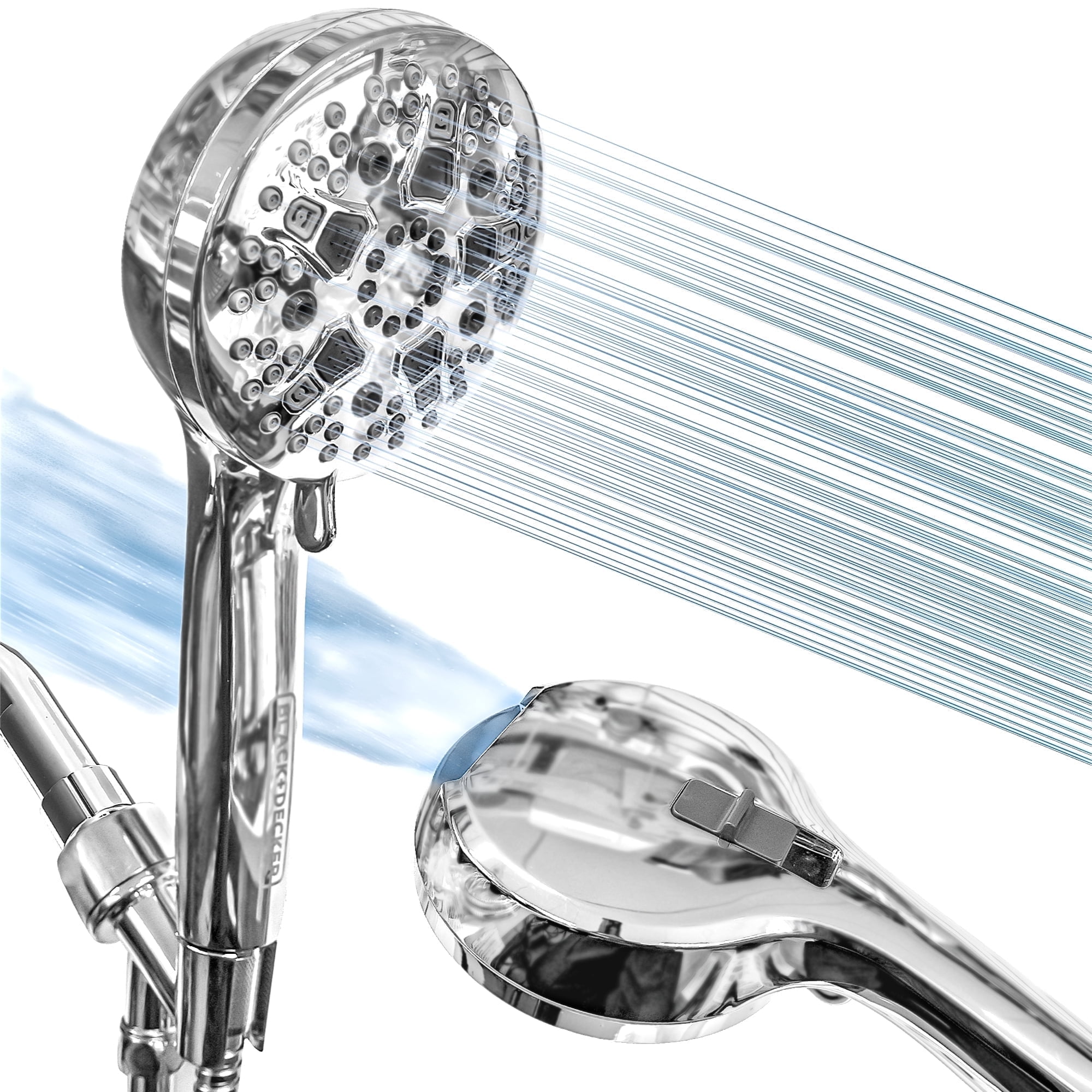 BLACK+DECKER High Pressure Handheld Shower Head with 9 Spray Settings and Stainless Steel Hose, Chrome