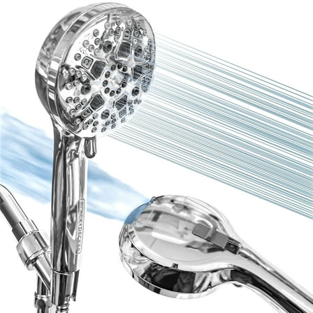 BLACK+DECKER High Pressure Handheld Shower Head with 9 Spray Settings and Stainless Steel Hose, Chrome