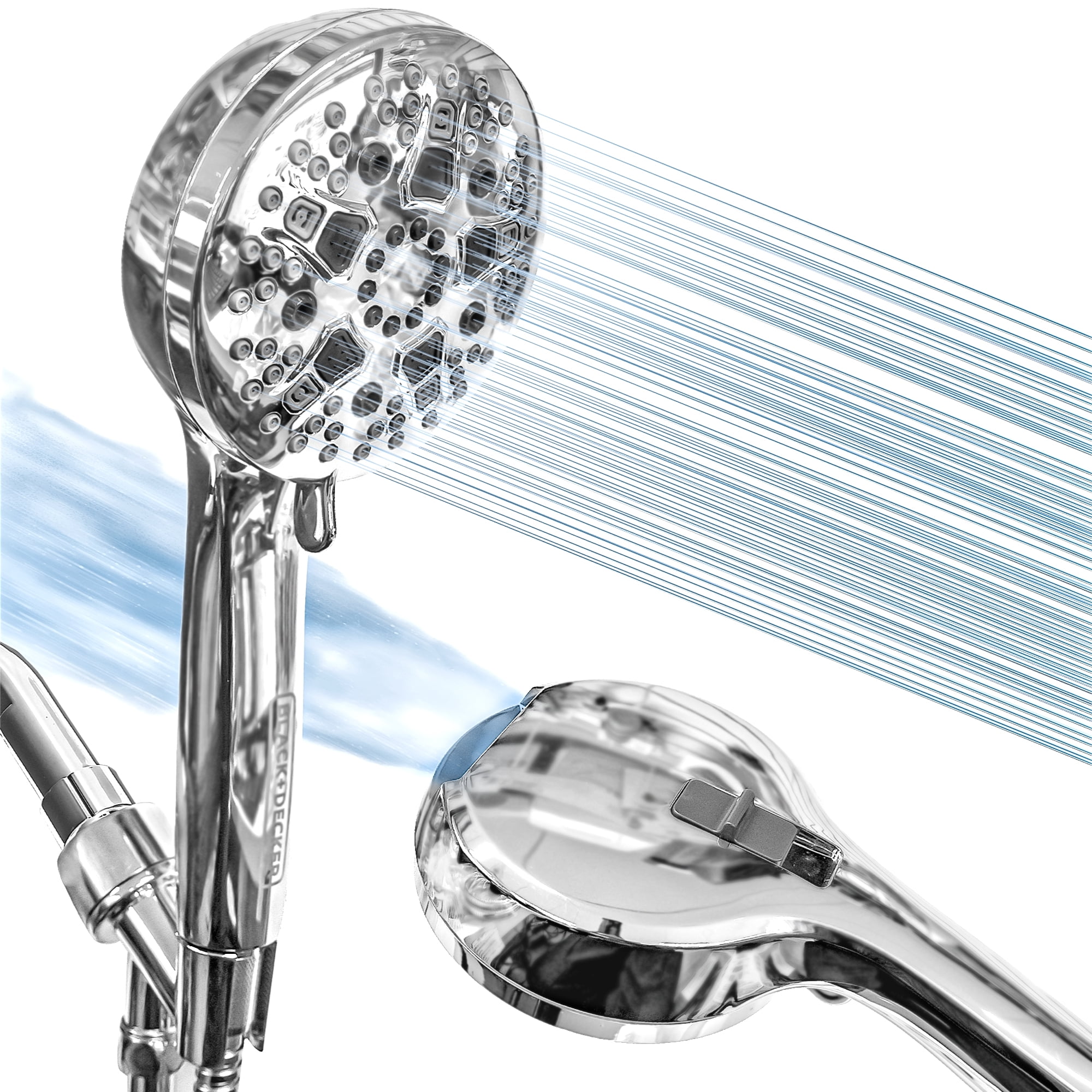 BLACK+DECKER High Pressure Handheld Shower Head with 9 Spray Settings and Stainless Steel Hose, Chrome