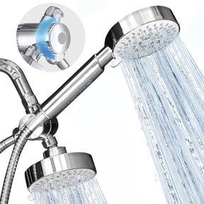 BLACK+DECKER Dual Shower Heads with 5-Spray Setting Shower Head System and Stainless Steel, Chrome