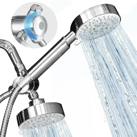 BLACK DECKER Dual Shower Heads with 5-Spray Setting Shower Head System and Stainless Steel, Chrome