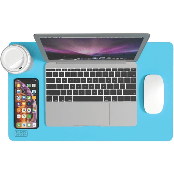 BLACK+DECKER Small Desk Mat, Keyboard Mats for Office, Office Desk Accessories, Protector Mat, Compact for Carry-On Bags, Ideal for Laptop, Computer, Mouse, Keyboard, Travel & Work (12"x 20"), Blue