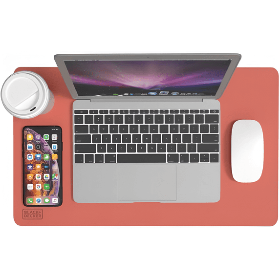 BLACK+DECKER Small Travel Desk Mat, Office Desk Pad, Computer Mat, Laptop Pad for Mobile Office, Computer Furniture Protector, Compact for Carry-On Bags, Ideal for Travel & Work (12"x 20"), Coral