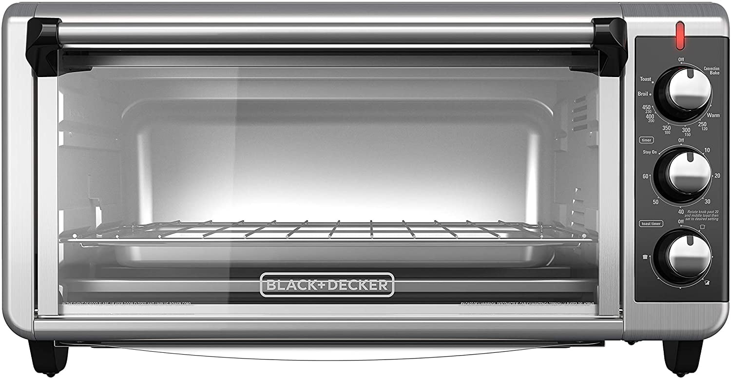 BLACK+DECKER TO3240XSBD 8-Slice Extra Wide Convection Countertop Toaster  Oven, Includes Bake Pan, Broil Rack & Toasting Rack, Stainless Steel/Black  Convection Toaster Oven 