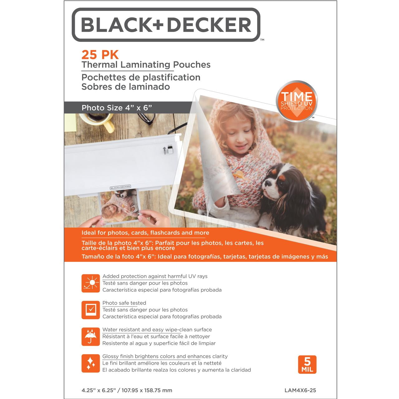 BLACK+DECKER TimeShield UV Thermal Laminating Pouches, 4 x 6 Photo, 5