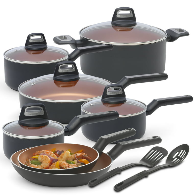 8 Pc Cookware Set with 2 Layer Nonstick Ceramic Coating, Tempered Glass  Lid, Copper Color, 1 unit - Kroger