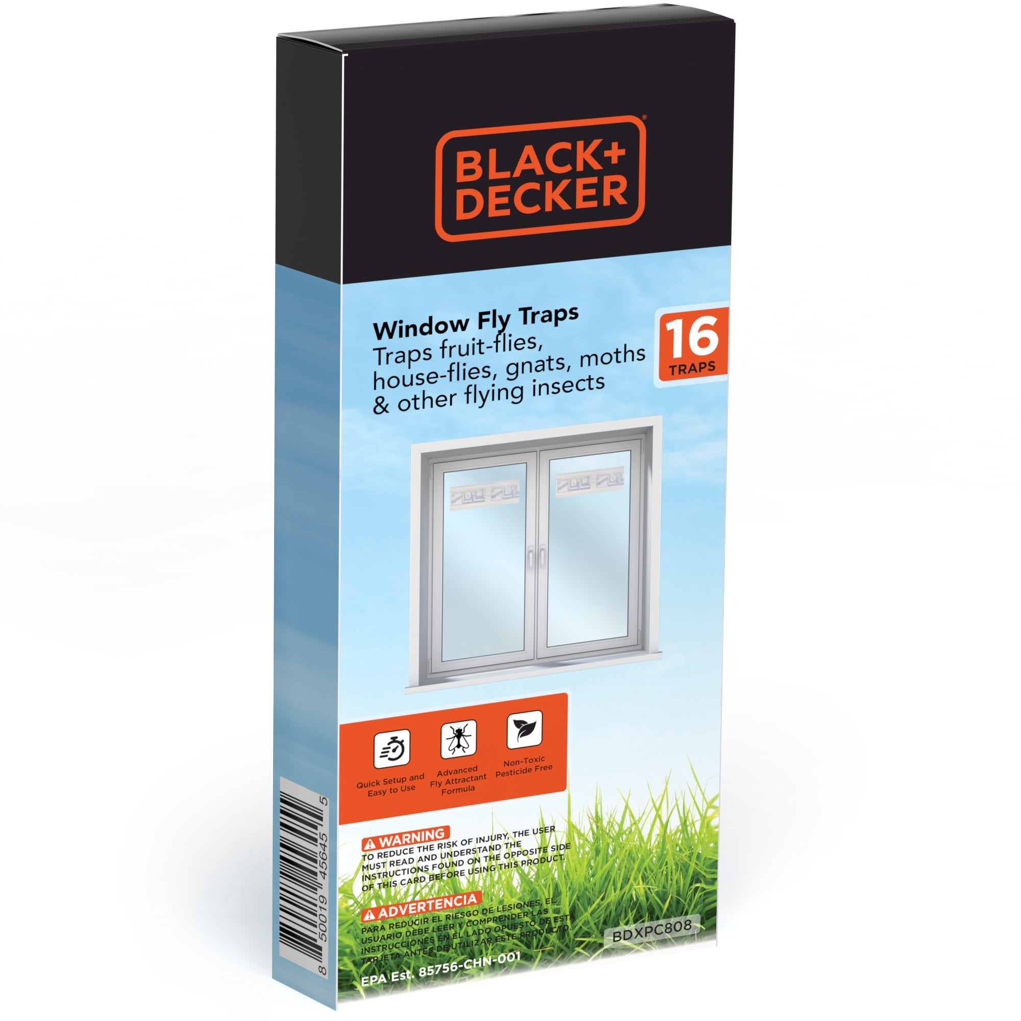 BLACK + DECKER Window Fly Traps | Sticky Glue Paper Window Decals for Flies, Gnats, Moths, Mosquitoes & Other Insect Control | Pre-Baited & Odorless | 16 Pack