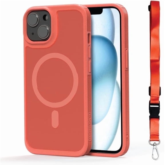 BLACK+DECKER for iPhone 14 Cases, Compatible with MagSafe, Shockproof Military-Grade Protection, Magnetic Phone Case for iPhone 14 Plus, Coral Rose [Changeable Buttons, Lanyard]