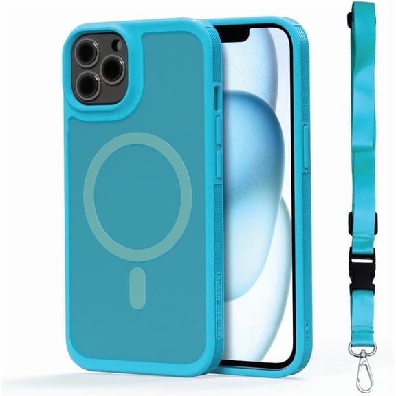 BLACK+DECKER for iPhone 14 Cases, Compatible with MagSafe, Shockproof Military-Grade Protection, Magnetic Phone Case for iPhone 14 Pro, Blue [Changeable Buttons, Lanyard]