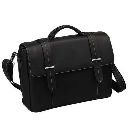 BLACK FLAP-OVER LEATHER COMPUTER BRIEFCASE