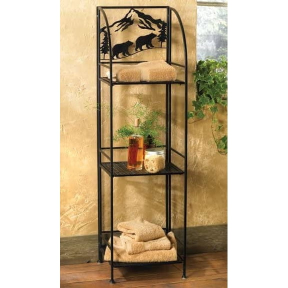 BLACK FOREST DECOR Bear Metal Linen Shelf - Rustic 3-Tier Storage Rack with Wildlife Design - 13 3/8" W x 13" D x 48" H