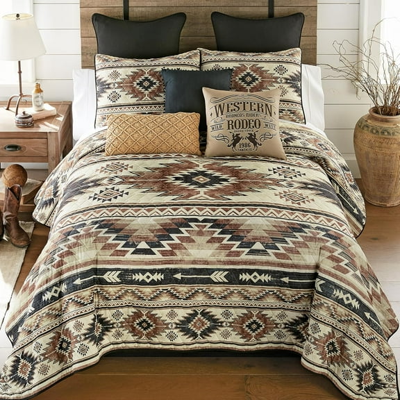 BLACK FOREST DECOR Canyon Southwest Geometric Quilt Bed Set - Queen Size Desert-Inspired Bedding with Cotton/Poly Fill and Bold Geometric Patterns