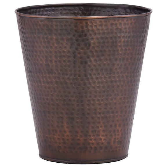 BLACK FOREST DECOR Ranch Copper Waste Basket - Rustic Hammered Iron Trash Can - 9" x 10"