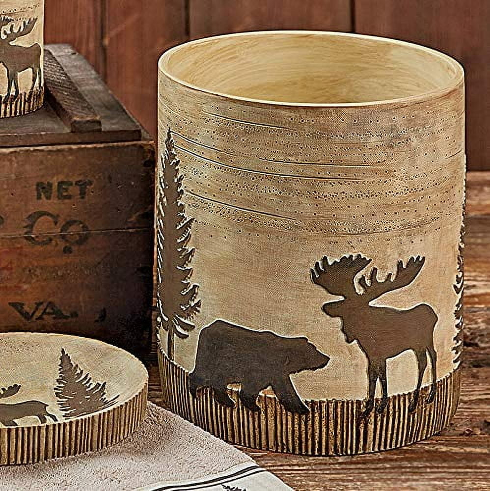 BLACK FOREST DECOR Woodland Moose & Bear Waste Basket - Rustic Resin Trash Can, 7.75" Dia X 9.5" H