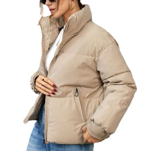 BLACK AND FRIDAY UP TO 50% OFF Toonshare Thicken Winter Padded Jacket Bulk-free Women's Stylish Slimming Thickened Warm Long Sleeve Down Jacket Long Sleeve Cotton Jacket Khaki M