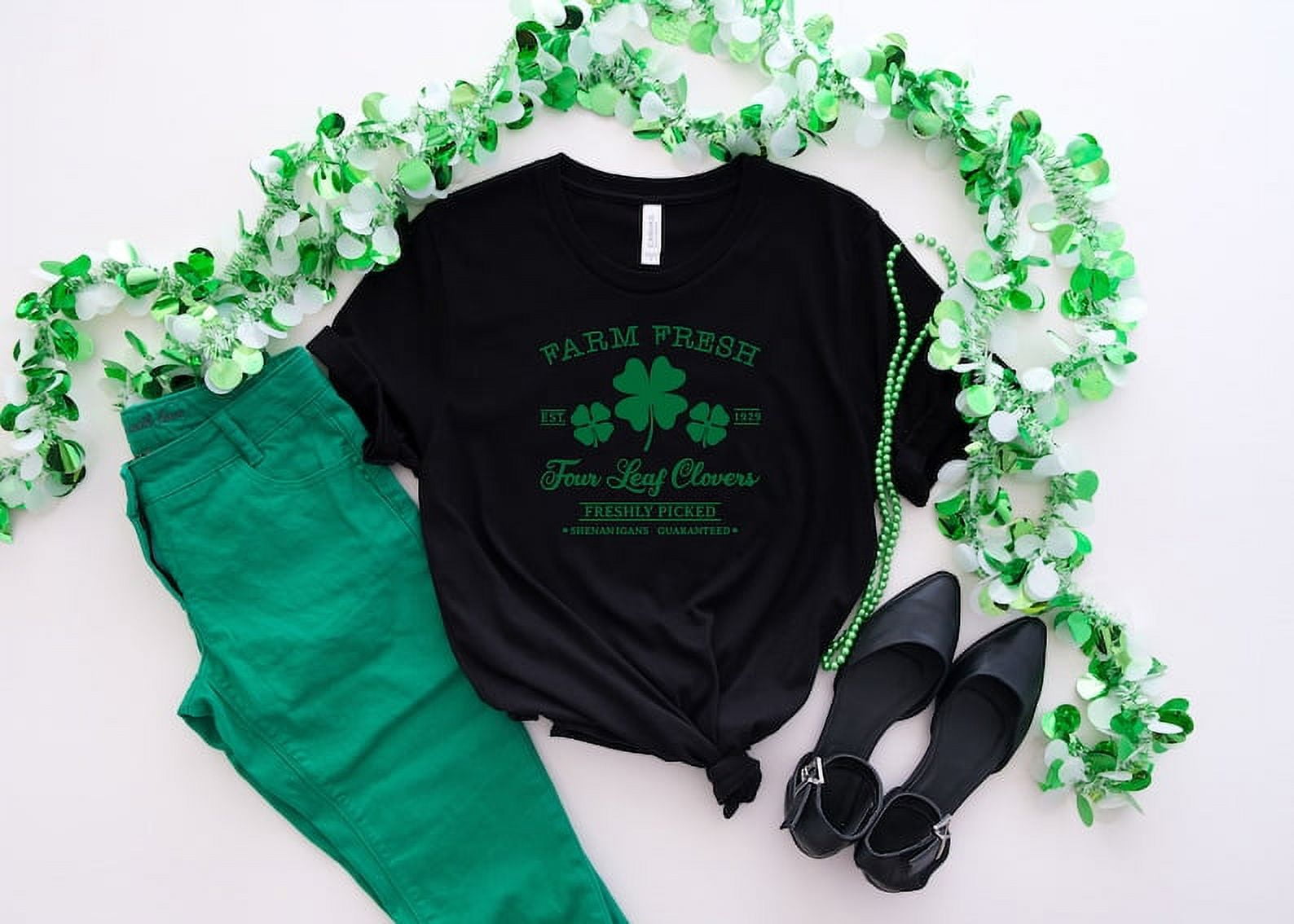 [BLACK] Farm Fresh Four Leaf Clovers Shirt, Shamrock Tee, Saint Patrick