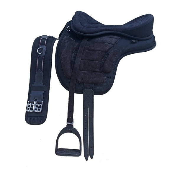 BLACK Freemax English Treeless Synthetic Horse Saddle Matching Girth & Stirrups