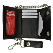 BLACK GENUINE LEATHER Trifold Bikers Wallet ID Card Holder w/ Chain 946-22 C