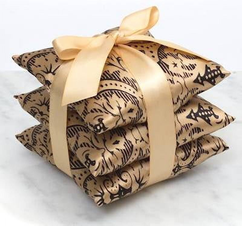 BLACK GOLD DAMASK ElizabethW Silk Sachet Ribbon Tied Set of 3