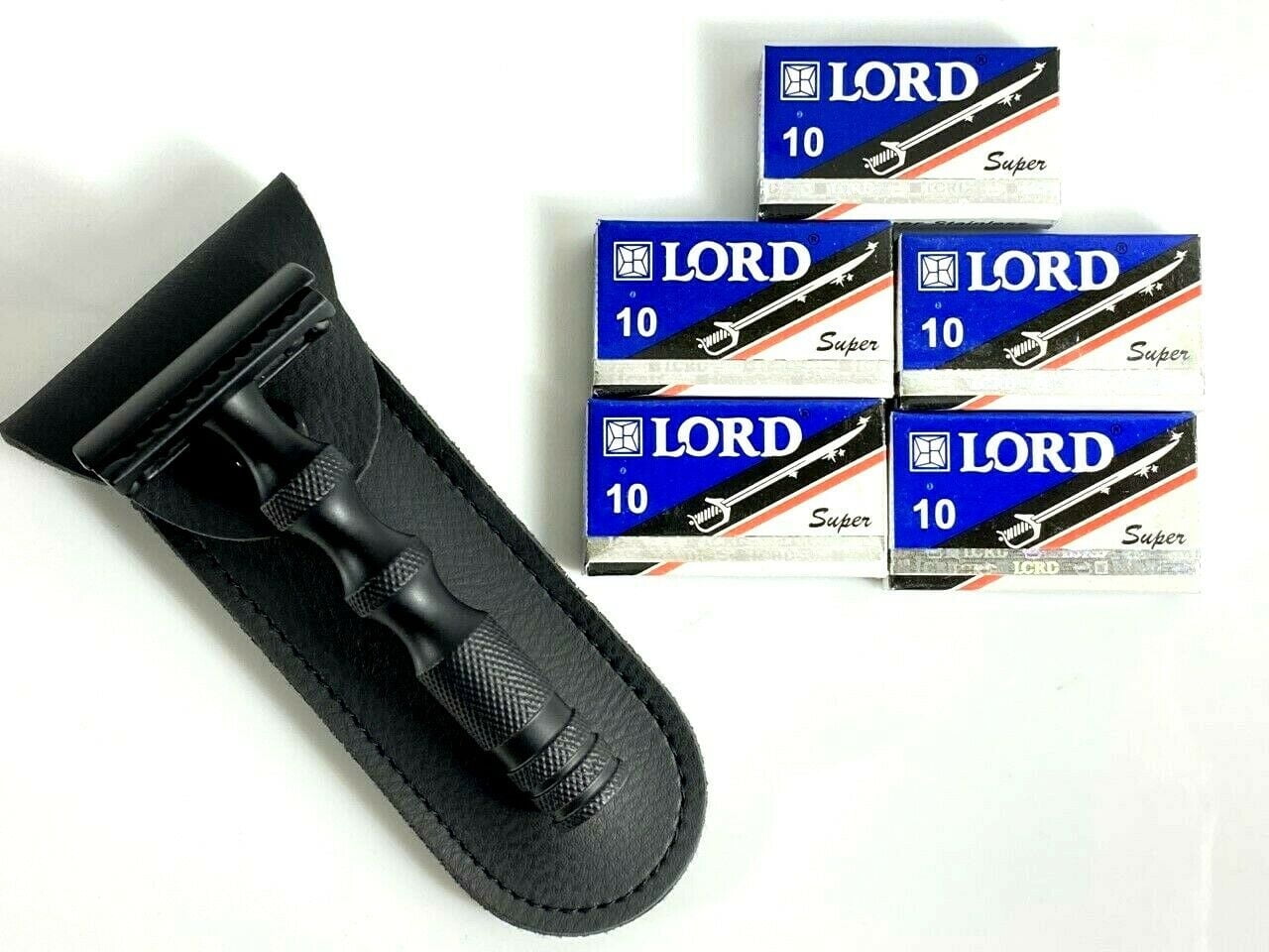 BLACK, German Stainless SAFETY RAZOR + 50 RAZOR LORD BLADES, Double Edge Shaving Razor,