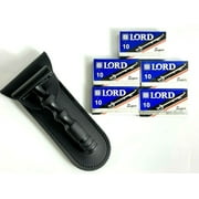 BLACK, German Stainless SAFETY RAZOR + 50 RAZOR LORD BLADES, Double Edge Shaving Razor,