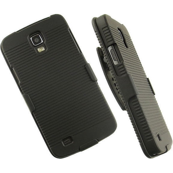 BLACK HARD CASE + BELT CLIP HOLSTER STAND FOR AT&T SAMSUNG GALAXY S4 ACTIVE i537