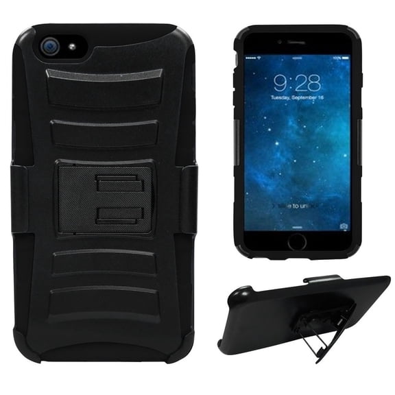 BLACK HEAVY DUTY ARMOR SKIN CASE BELT CLIP HOLSTER FOR APPLE iPHONE 6 PLUS 5.5"
