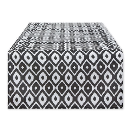 Black Ikat Outdoor Polyester Fabric Table Runner 14x72