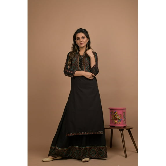 BLACK KURTA JACKET PLAZZO SET