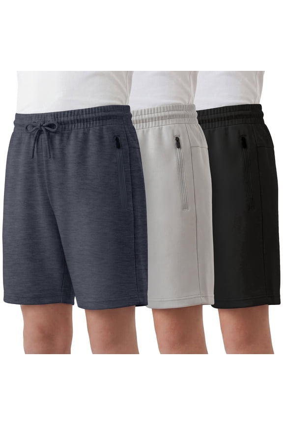 Boys Athletic Shorts 3 Pack Active Boys Shorts Youth kids Elastic Waist With Zipper Pockets Toddler-18 ( Set 2 Size X-Large)