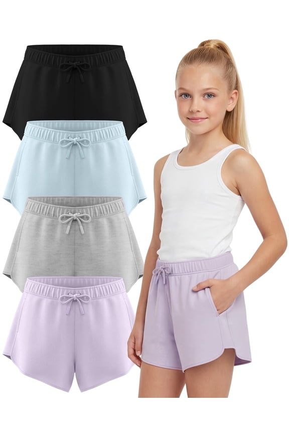 Girls Shorts 4 Pack Girls Athletic Shorts Ultra-soft Youth Quick Dry Dolphin With Drawstring Size Toddler -16 (Set 5 Size X-Small)