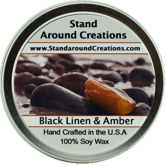 BLACK LINEN & AMBER TIN 8-OZ. ALL NATURAL SOY CANDLE